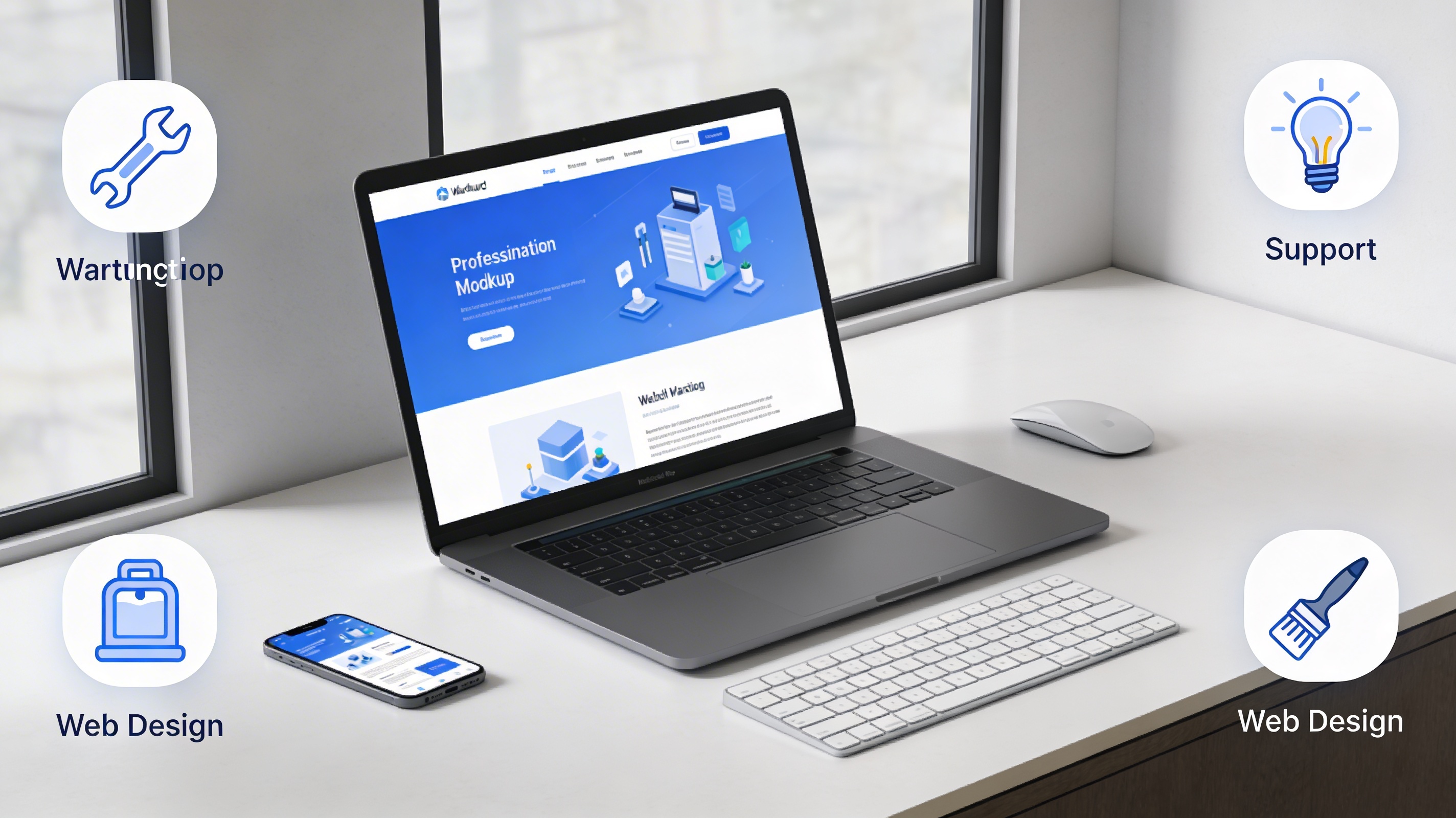 IT-Support und Webseiten-Service an einem modernen Arbeitsplatz